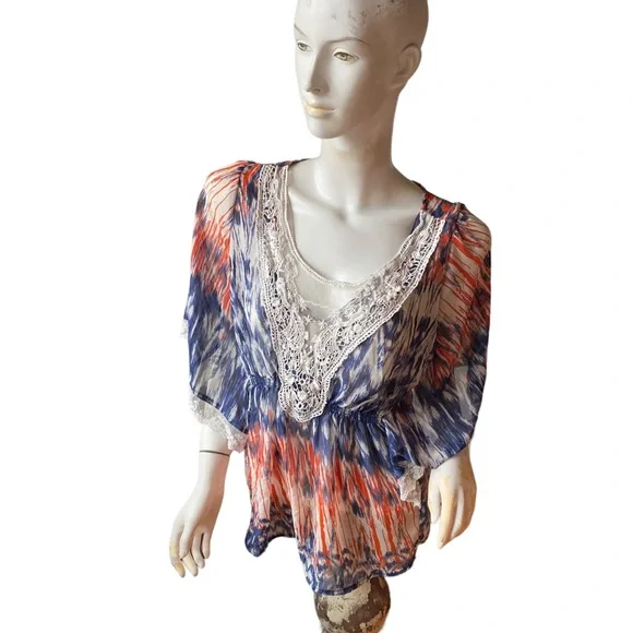 Paola Poggi Italian peach long sleeve sheer boho chic blouse cover up IT 38 US S - Picture 3 of 9